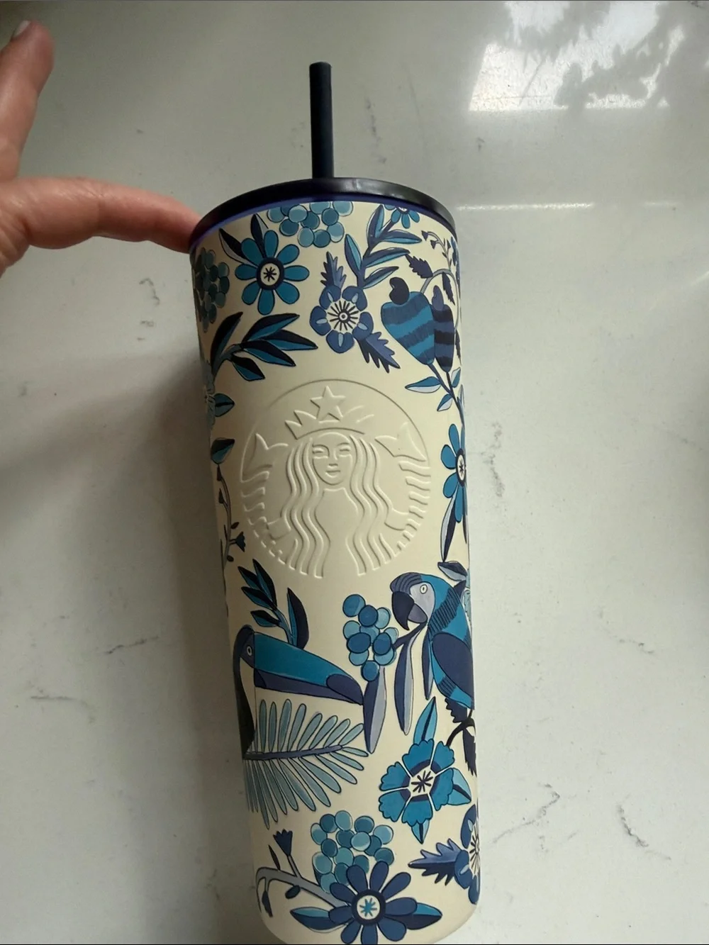 Starbucks x Farm Rio 2025 Blue and White Lenco Azulejo Stainless Tumbler 24 oz